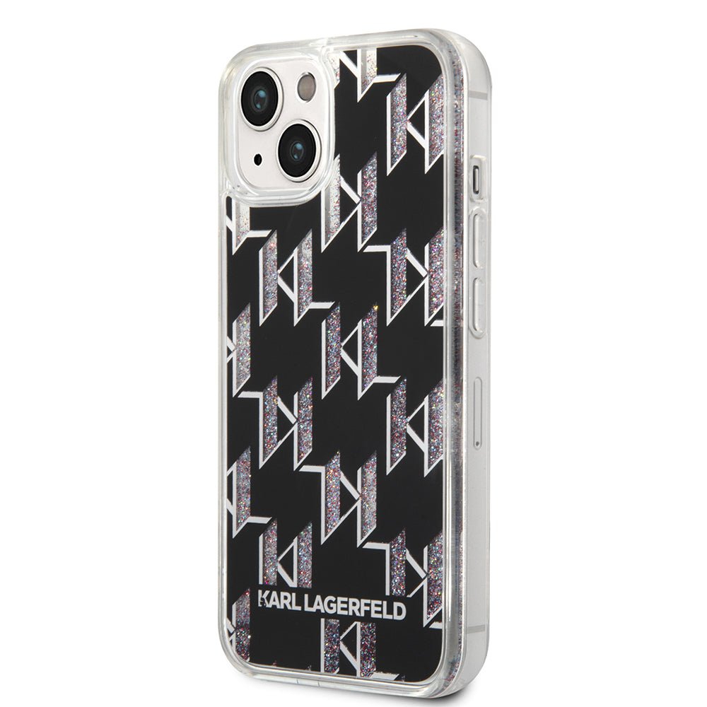 Deksel for Apple iPhone 14, Karl Lagerfeld, Liquid Glitter Monogram, Svart