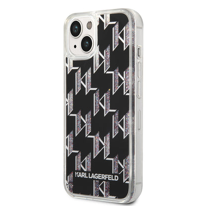 Deksel for Apple iPhone 14, Karl Lagerfeld, Liquid Glitter Monogram, Svart