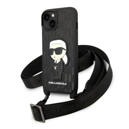 Deksel for Apple iPhone 14, Karl Lagerfeld, Monogram Ikonik Karl, Svart