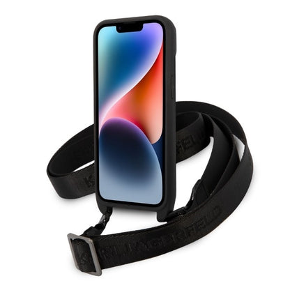 Deksel for Apple iPhone 14, Karl Lagerfeld, Monogram Ikonik Karl, Svart