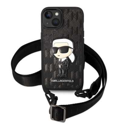 Deksel for Apple iPhone 14, Karl Lagerfeld, Monogram Ikonik Karl, Svart