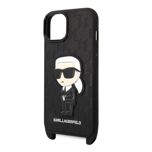 Deksel for Apple iPhone 14, Karl Lagerfeld, Monogram Ikonik Karl, Svart