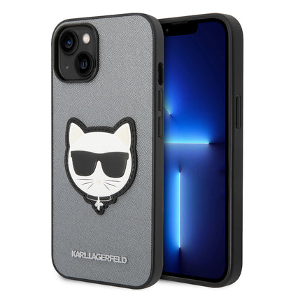 Deksel for Apple iPhone 14, Karl Lagerfeld, Saffiano Choupette's Head, Sølv