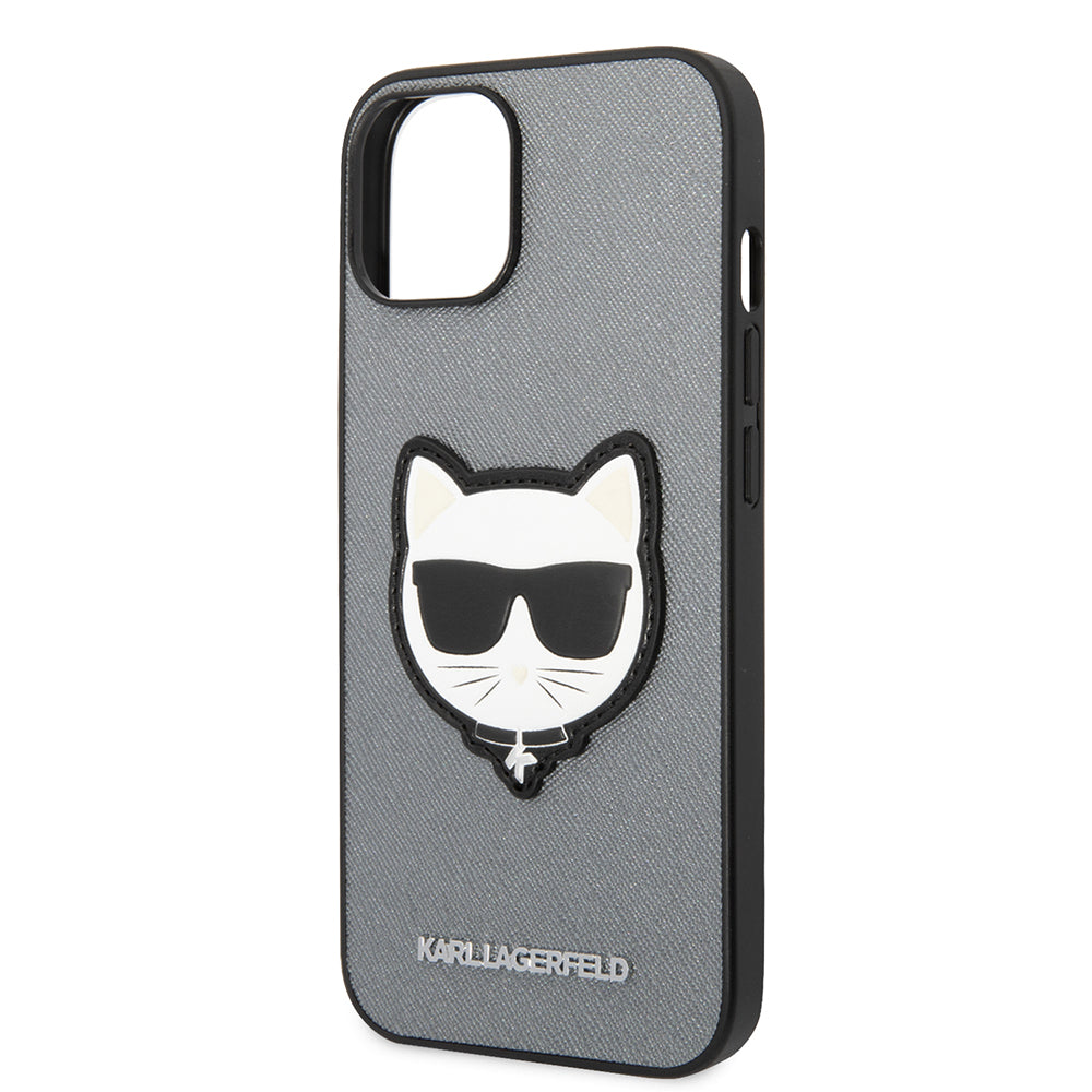 Deksel for Apple iPhone 14, Karl Lagerfeld, Saffiano Choupette's Head, Sølv