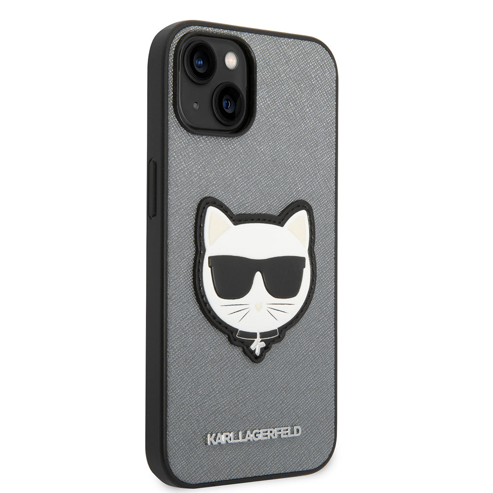 Deksel for Apple iPhone 14, Karl Lagerfeld, Saffiano Choupette's Head, Sølv