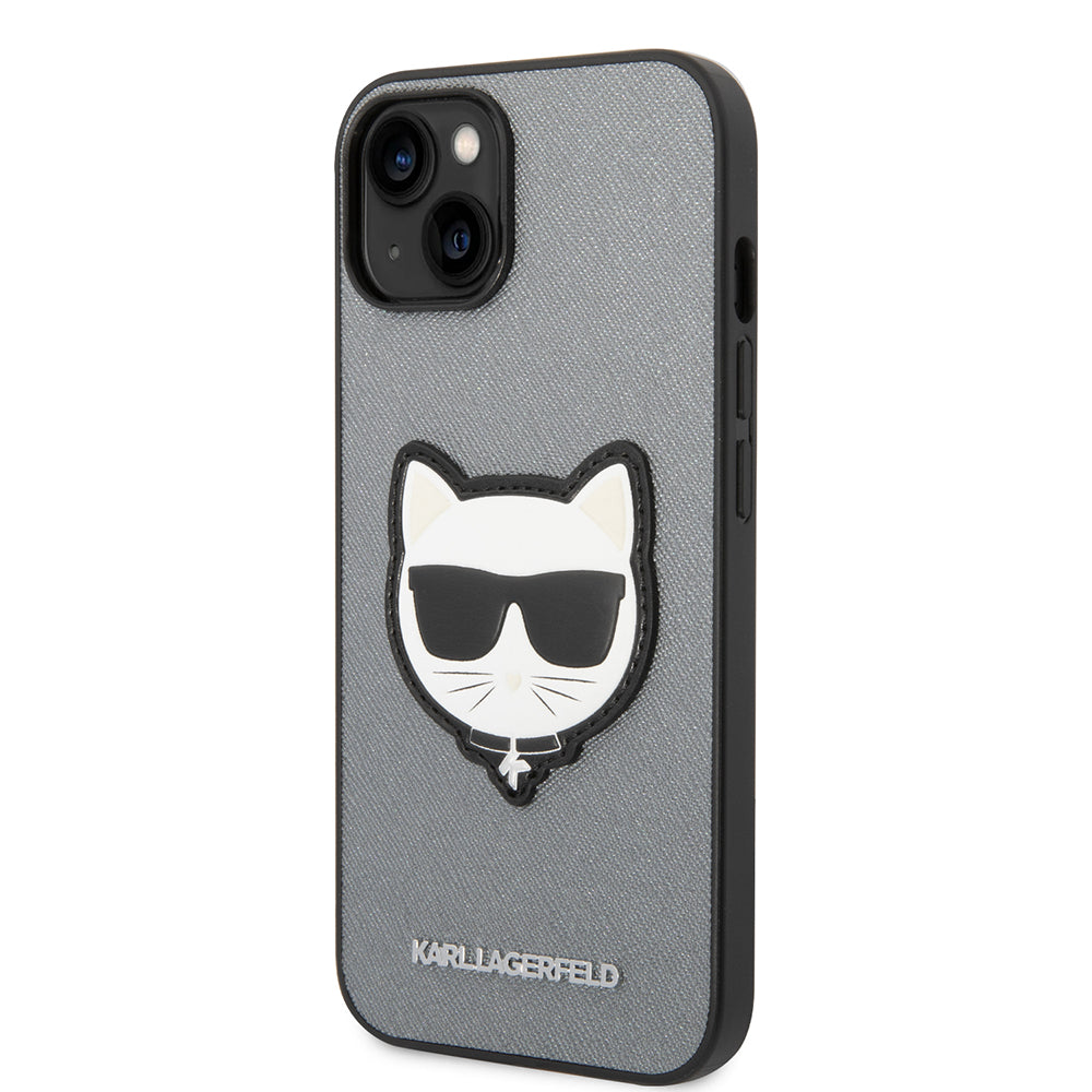 Deksel for Apple iPhone 14, Karl Lagerfeld, Saffiano Choupette's Head, Sølv