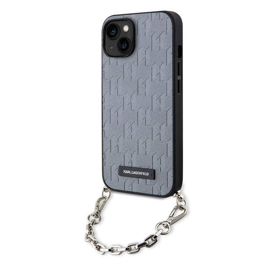 Deksel for Apple iPhone 14, Karl Lagerfeld, Saffiano Monogram Chain, Sølv