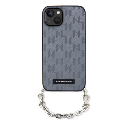 Deksel for Apple iPhone 14, Karl Lagerfeld, Saffiano Monogram Chain, Sølv