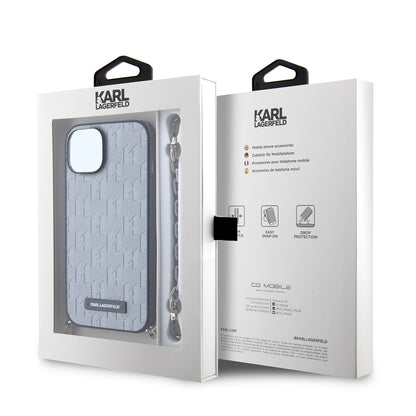 Deksel for Apple iPhone 14, Karl Lagerfeld, Saffiano Monogram Chain, Sølv