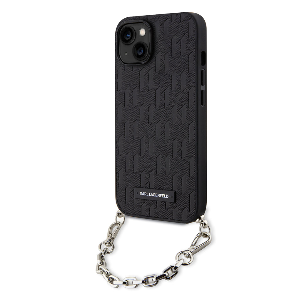Deksel for Apple iPhone 14, Karl Lagerfeld, Saffiano Monogram Chain, Svart