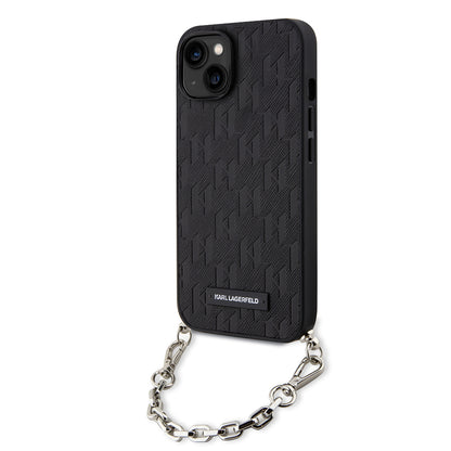 Deksel for Apple iPhone 14, Karl Lagerfeld, Saffiano Monogram Chain, Svart