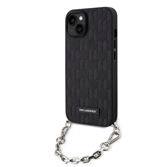 Deksel for Apple iPhone 14, Karl Lagerfeld, Saffiano Monogram Chain, Svart
