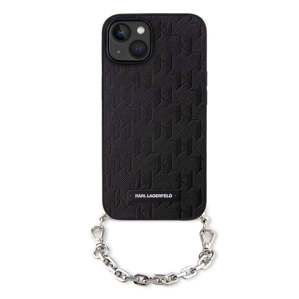 Deksel for Apple iPhone 14, Karl Lagerfeld, Saffiano Monogram Chain, Svart