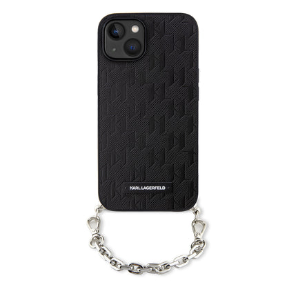 Deksel for Apple iPhone 14, Karl Lagerfeld, Saffiano Monogram Chain, Svart