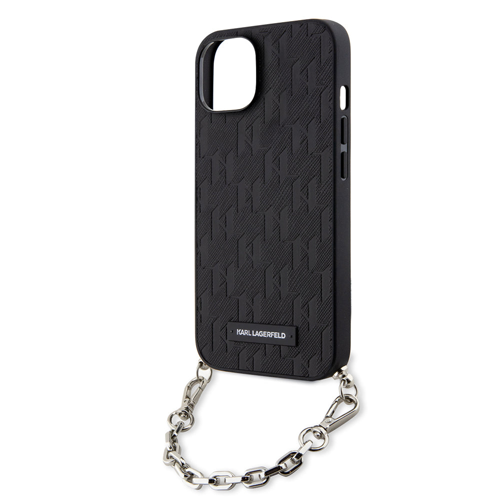 Deksel for Apple iPhone 14, Karl Lagerfeld, Saffiano Monogram Chain, Svart