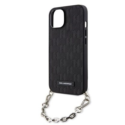 Deksel for Apple iPhone 14, Karl Lagerfeld, Saffiano Monogram Chain, Svart