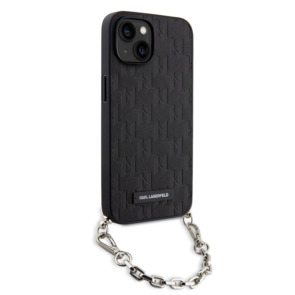 Deksel for Apple iPhone 14, Karl Lagerfeld, Saffiano Monogram Chain, Svart