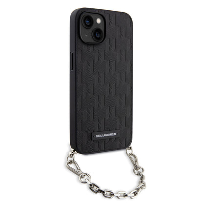 Deksel for Apple iPhone 14, Karl Lagerfeld, Saffiano Monogram Chain, Svart