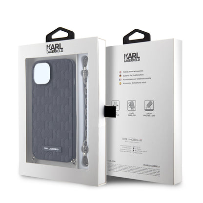 Deksel for Apple iPhone 14, Karl Lagerfeld, Saffiano Monogram Chain, Svart