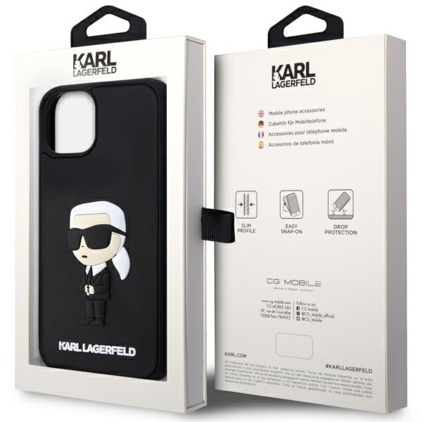 Deksel for Apple iPhone 14 Plus, Karl Lagerfeld, 3D Rubber Ikonik Karl, Svart