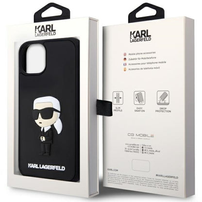 Deksel for Apple iPhone 14 Plus, Karl Lagerfeld, 3D Rubber Ikonik Karl, Svart
