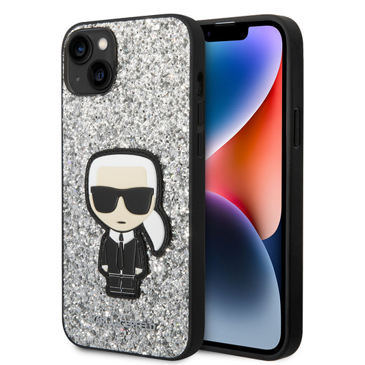 Deksel for Apple iPhone 14 Plus, Karl Lagerfeld, Glitter Flakes Ikonik Karl, Sølvfarget