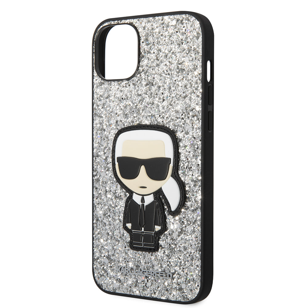 Deksel for Apple iPhone 14 Plus, Karl Lagerfeld, Glitter Flakes Ikonik Karl, Sølvfarget