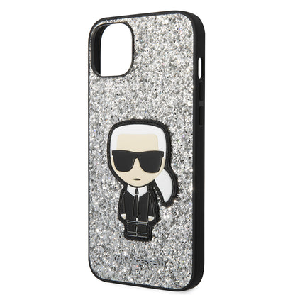 Deksel for Apple iPhone 14 Plus, Karl Lagerfeld, Glitter Flakes Ikonik Karl, Sølvfarget