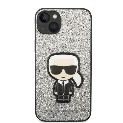 Deksel for Apple iPhone 14 Plus, Karl Lagerfeld, Glitter Flakes Ikonik Karl, Sølvfarget