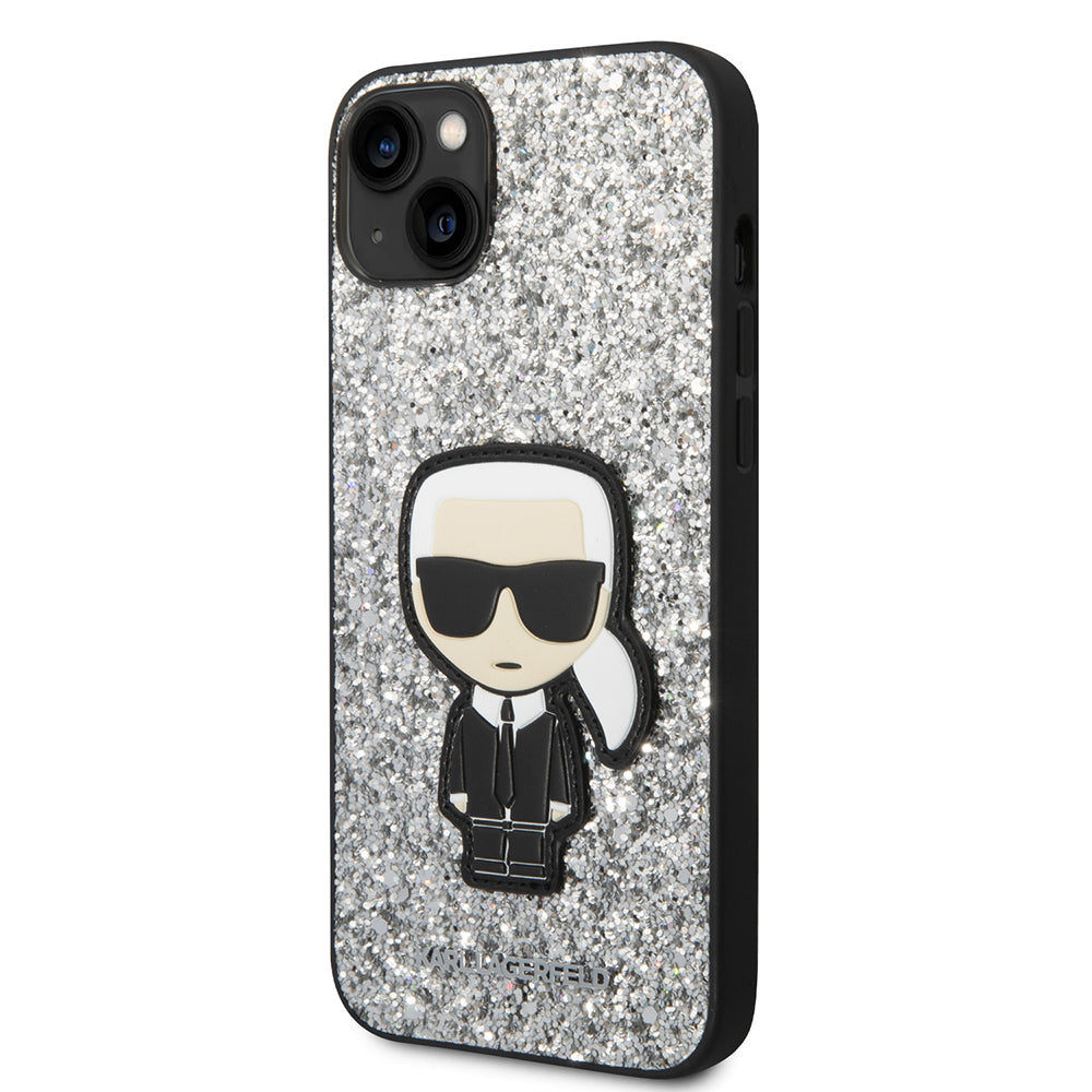 Deksel for Apple iPhone 14 Plus, Karl Lagerfeld, Glitter Flakes Ikonik Karl, Sølvfarget