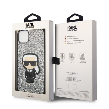 Deksel for Apple iPhone 14 Plus, Karl Lagerfeld, Glitter Flakes Ikonik Karl, Sølvfarget