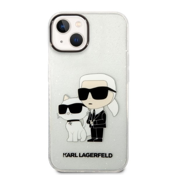 Deksel for Apple iPhone 14 Plus, Karl Lagerfeld, Glitter Karl & Choupette, Gjennomsiktig