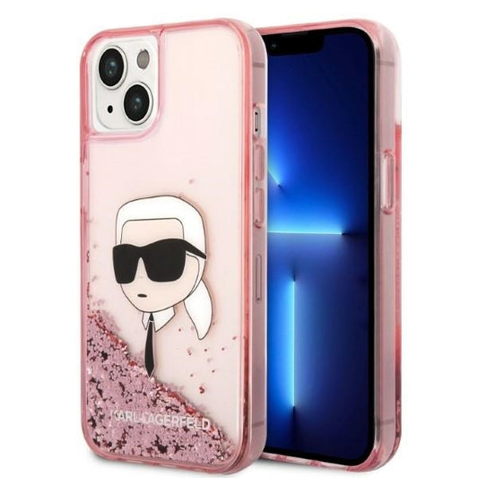 Deksel for Apple iPhone 14 Plus, Karl Lagerfeld, Glitter Karl's Head, Rosa