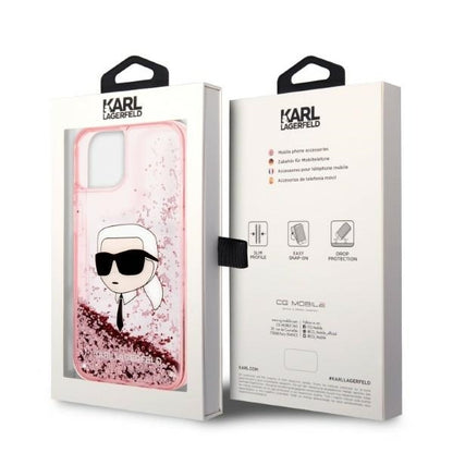 Deksel for Apple iPhone 14 Plus, Karl Lagerfeld, Glitter Karl's Head, Rosa