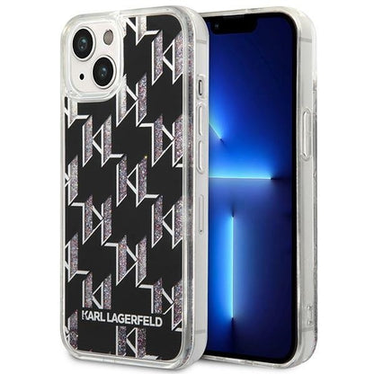 Deksel for Apple iPhone 14 Plus, Karl Lagerfeld, Liquid Glitter Monogram, Svart