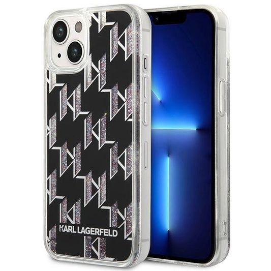 Deksel for Apple iPhone 14 Plus, Karl Lagerfeld, Liquid Glitter Monogram, Svart