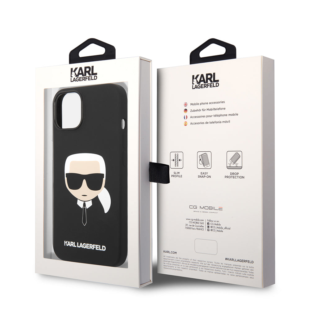 Deksel for Apple iPhone 14 Plus, Karl Lagerfeld, Silicone Karl's Head, Svart