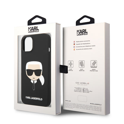 Deksel for Apple iPhone 14 Plus, Karl Lagerfeld, Silicone Karl's Head, Svart