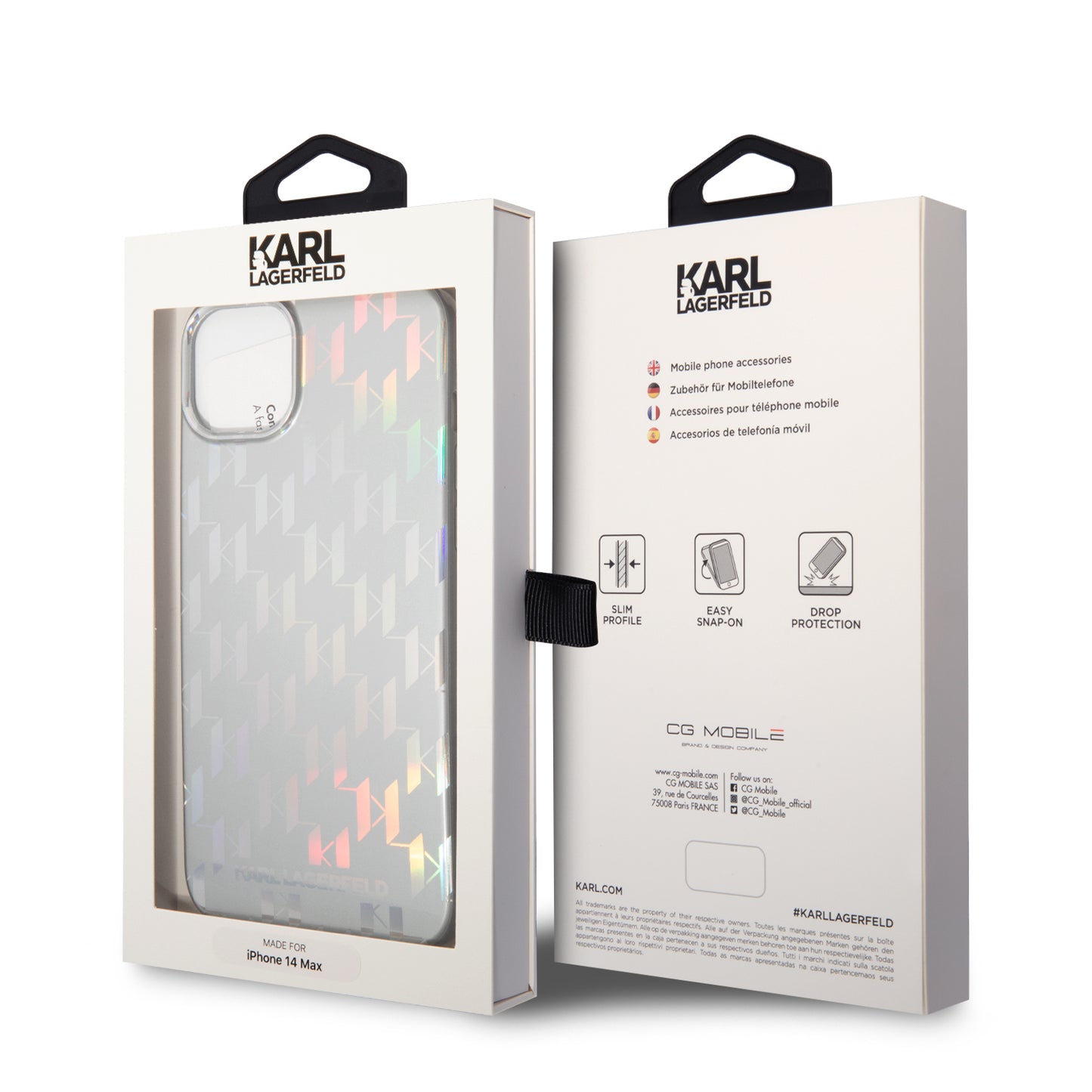 Deksel for Apple iPhone 14 Plus, Karl Lagerfeld, Monogram Iridescent, Sølvfarget