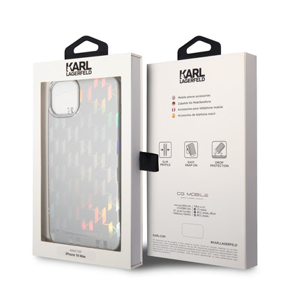 Deksel for Apple iPhone 14 Plus, Karl Lagerfeld, Monogram Iridescent, Sølvfarget