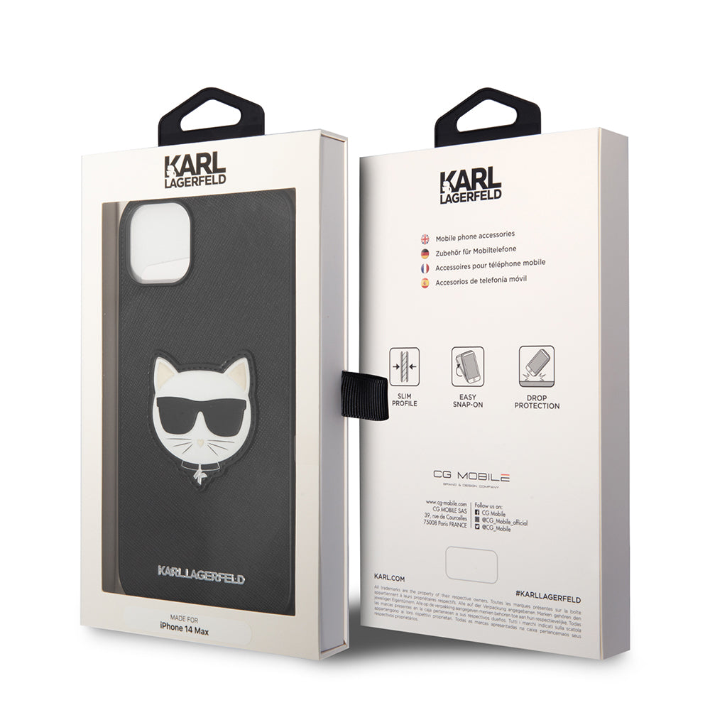 Deksel for Apple iPhone 14 Plus, Karl Lagerfeld, Saffiano Choupette's Head, Svart
