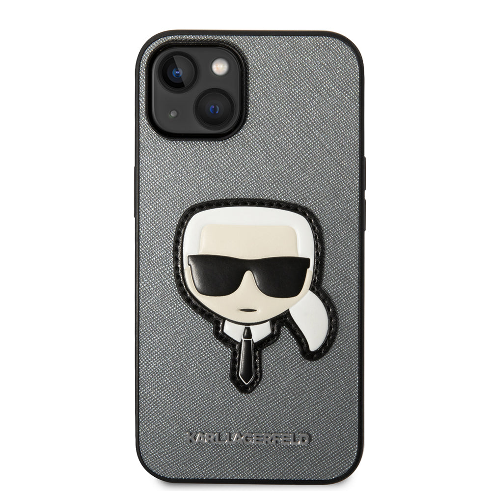 Deksel for Apple iPhone 14 Plus, Karl Lagerfeld, Saffiano Karl's Head, Sølvfarget