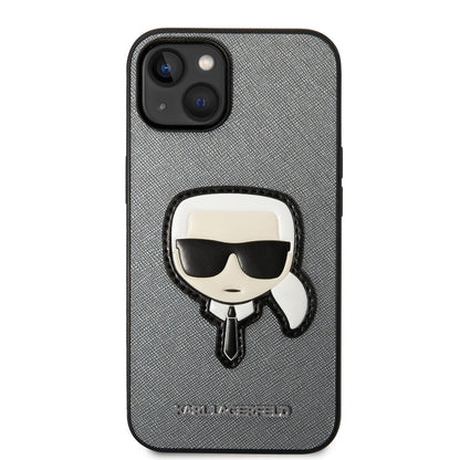 Deksel for Apple iPhone 14 Plus, Karl Lagerfeld, Saffiano Karl's Head, Sølvfarget