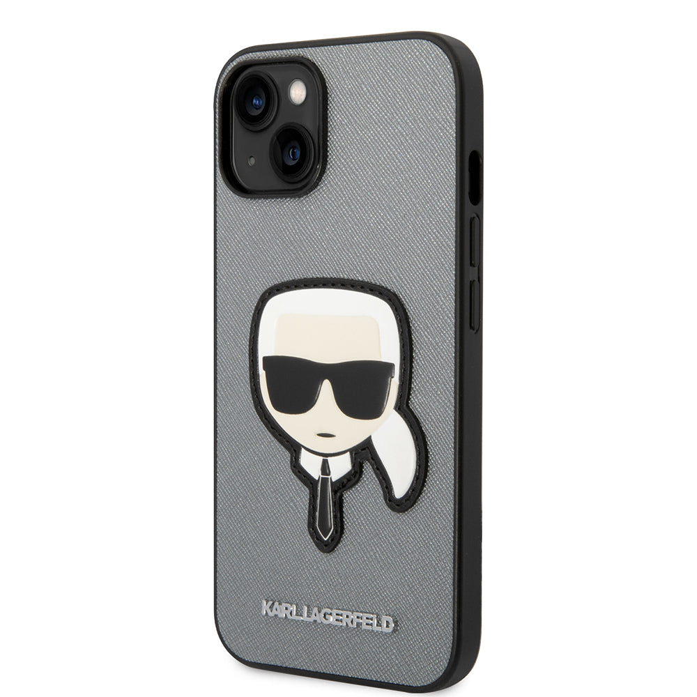 Deksel for Apple iPhone 14 Plus, Karl Lagerfeld, Saffiano Karl's Head, Sølvfarget