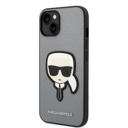 Deksel for Apple iPhone 14 Plus, Karl Lagerfeld, Saffiano Karl's Head, Sølvfarget