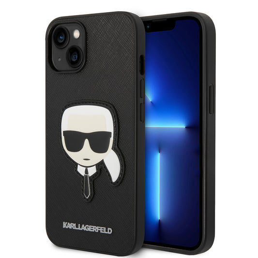 Deksel for Apple iPhone 14 Plus, Karl Lagerfeld, Saffiano Karl's Head, Svart