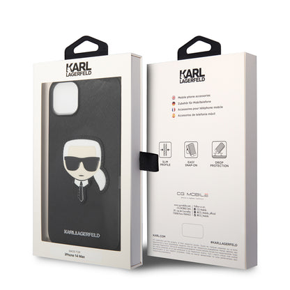 Deksel for Apple iPhone 14 Plus, Karl Lagerfeld, Saffiano Karl's Head, Svart