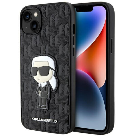 Deksel for Apple iPhone 14 Plus, Karl Lagerfeld, Saffiano Monogram Ikonik Karl, Svart