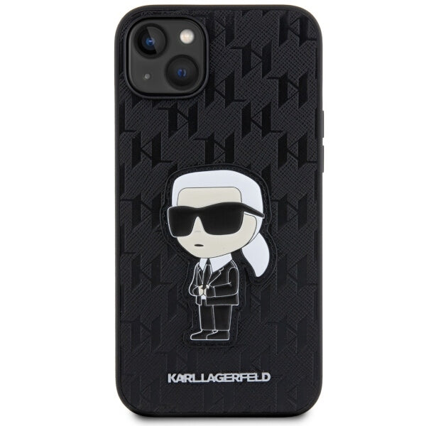 Deksel for Apple iPhone 14 Plus, Karl Lagerfeld, Saffiano Monogram Ikonik Karl, Svart