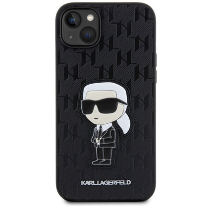 Deksel for Apple iPhone 14 Plus, Karl Lagerfeld, Saffiano Monogram Ikonik Karl, Svart